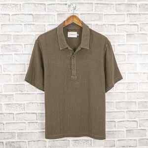SATTA Men's Linen Cotton Polo Shirt in Olive Green / Brown Size Small